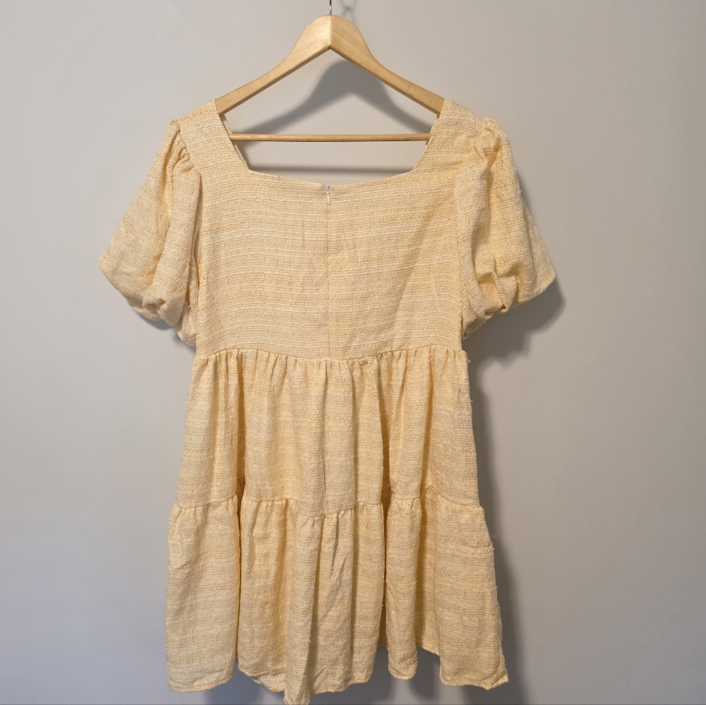 NWOT Sister Jane Tweed Babydoll White Gold Dress With Puffy Sleeves Size Medium - Picture 7 of 8